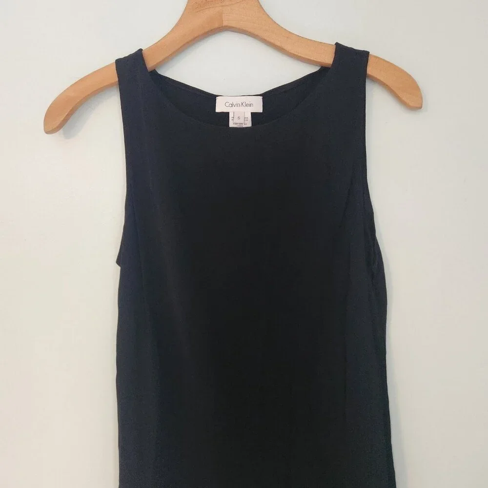 NWT Calvin Klein Black Sleeveless Tank Suit Separate Round Neck Rayon Small NEW‎